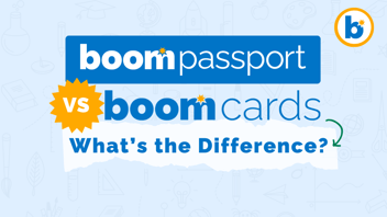 Boom Passport vs Boom Cards comparison graphic with blue and orange branding on a light background with educational icons