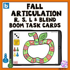 Speech sound practice embedded in fall-themed interactive games.