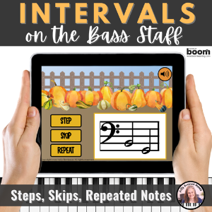 Bass staff reading practice with a fall theme