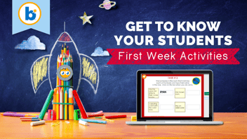 Blog cover image with a rocket and computer for First Week Activities with Boom Learning