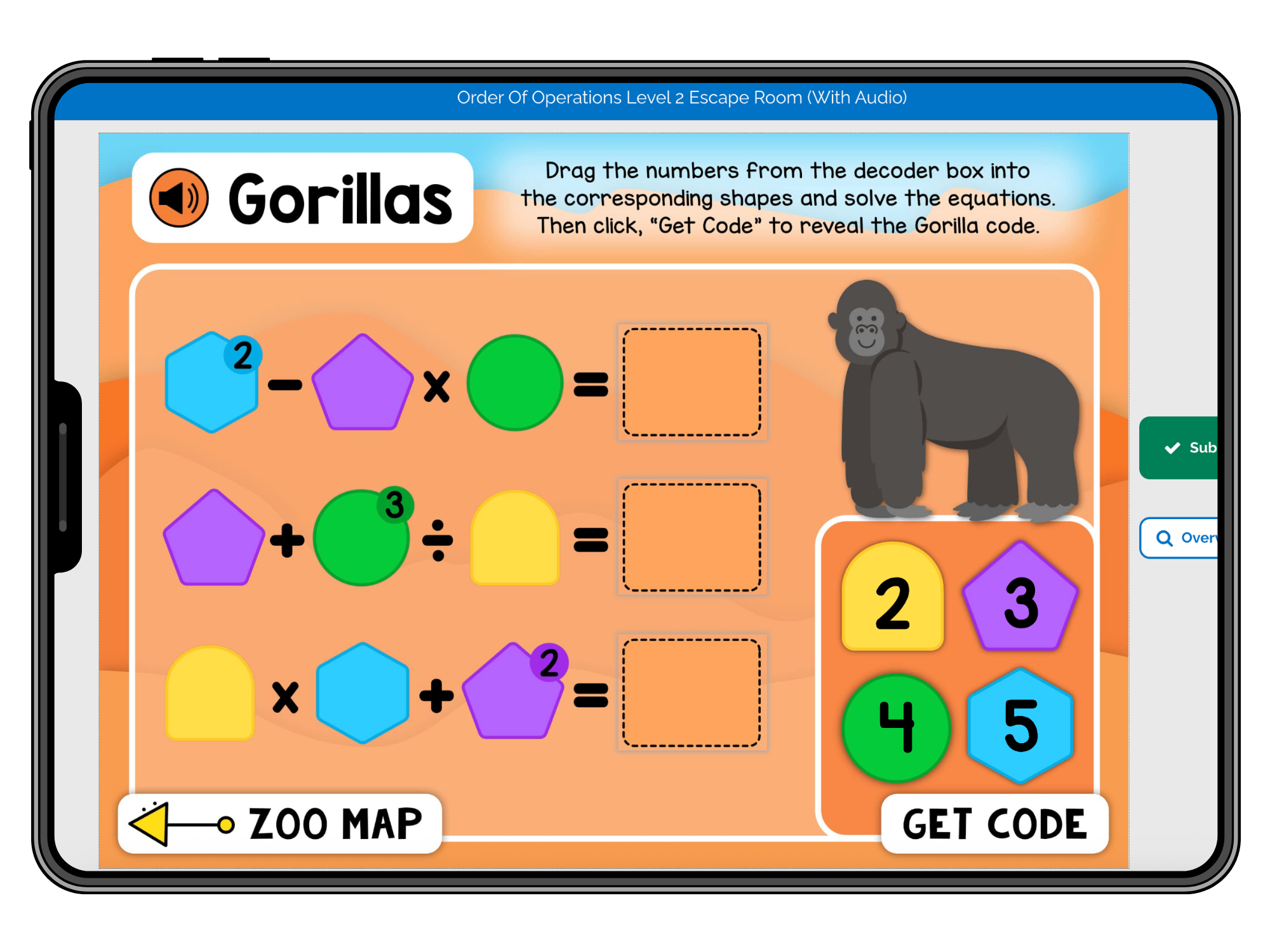 Order of Operations Level 2 Escape Room deck 